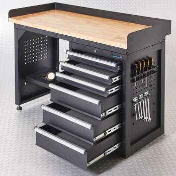 Datona® Werkbank PRO - bamboe werkblad - 6 lades - 150 cm -  Zwart