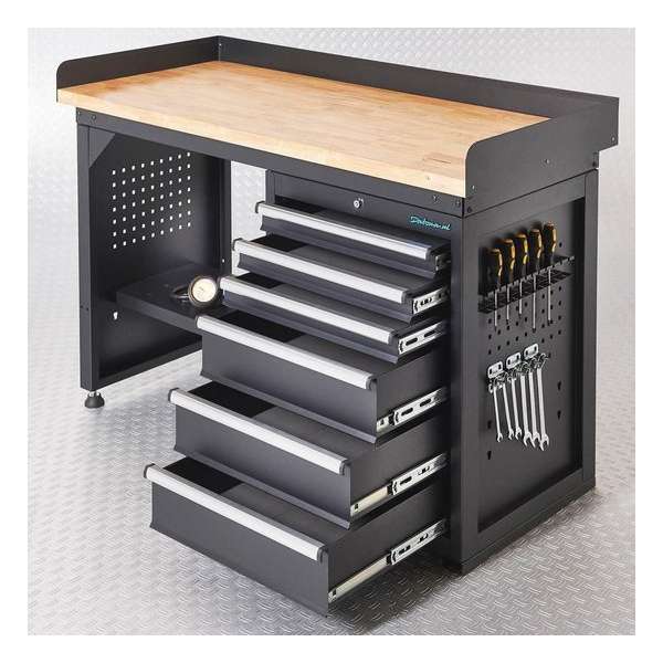 Datona® Werkbank PRO - bamboe werkblad - 6 lades - 150 cm - Zwart Datona® Werkbank PRO - bamboe werkblad - 6 lades - 150 cm - Zwart
