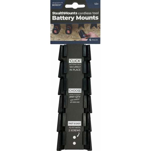 StealthMounts BM-BO108-BLK-6 Accuhouder voor Bosch 10.8/12V - Zwart - 6-pack StealthMounts BM-BO108-BLK-6 Accuhouder voor Bosch 10.8/12V - Zwart - 6-pack