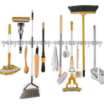 Gereedschapshouder | 2 Stuks | Roestvrijstaal | Wandhouder | Bezemhouder | Garage Organizer | 8 Houders | 10 Haken