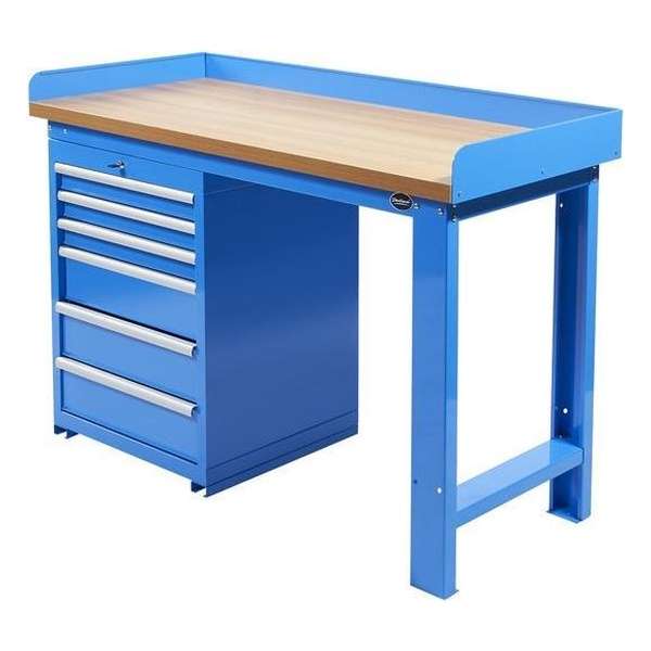 Datona® Werkbank PRO - bamboe werkblad - 6 lades - 150 cm - Blauw Datona® Werkbank PRO - bamboe werkblad - 6 lades - 150 cm - Blauw
