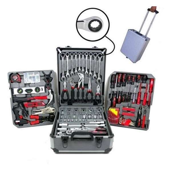 Swiss Kraft Gereedschapskoffer 256-delig - Luxe trolley - Inclusief ringratels Swiss Kraft Gereedschapskoffer 256-delig - Luxe trolley - Inclusief ringratels