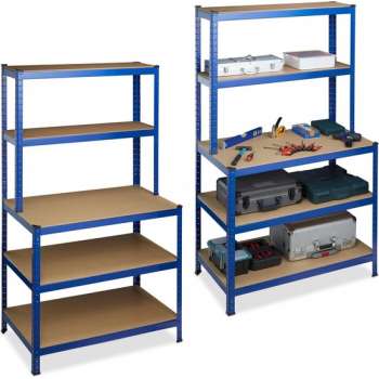 relaxdays 2 x stellingkast met werkbank - opbergrek - stelling - 900 kg - legbordstelling