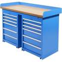 Datona® Werkbank PRO - bamboe werkblad - 12 lades - 150 cm -  Blauw