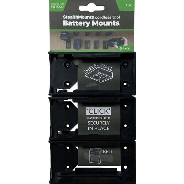 StealthMounts BM-FT18-BLK-6 Accuhouder voor Festool 18V - Zwart - 6-pack StealthMounts BM-FT18-BLK-6 Accuhouder voor Festool 18V - Zwart - 6-pack