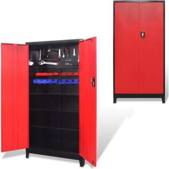 vidaXL Gereedschapskast met 2 deuren 90x40x180 cm staal zwart en rood
