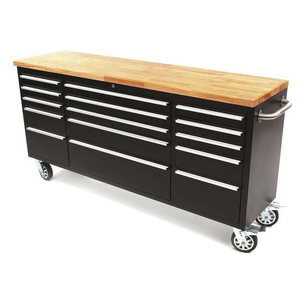 182 cm. Professionele Gereedschapswagen / Werkbank met Houten Blad - ZWART 182 cm. Professionele Gereedschapswagen / Werkbank met Houten Blad - ZWART