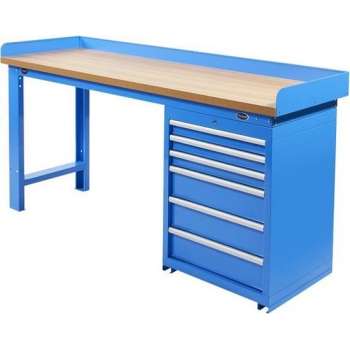 Datona® Werkbank PRO - bamboe werkblad - 6 lades - 200 cm -  Blauw
