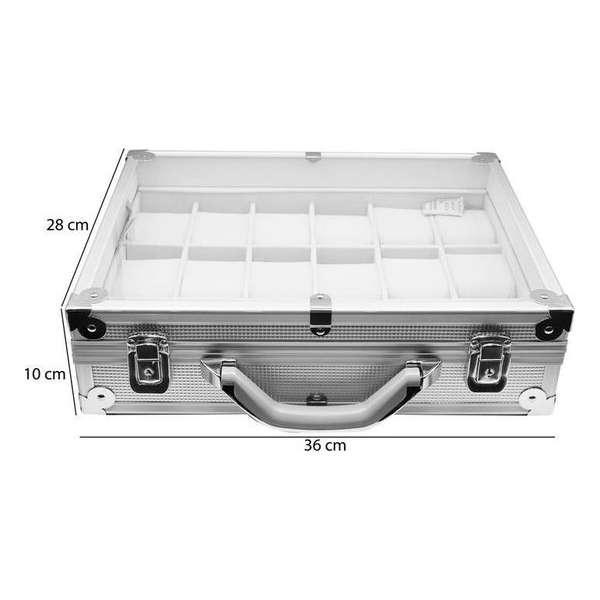 Aluminium koffer met Handvat voor Armbanden & Horloges 18 Vakken Aluminium koffer met Handvat voor Armbanden & Horloges 18 Vakken