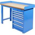 Datona® Werkbank PRO - eiken werkblad - 6 lades - 150 cm -  Blauw