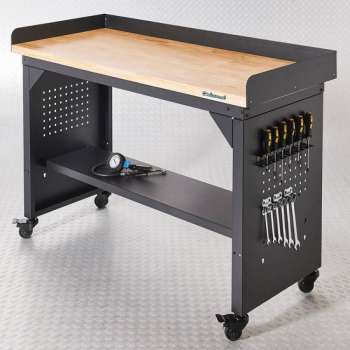 Datona® Werkbank PRO - eiken werkblad - legbord verrijdbaar - 150 cm -  Zwart