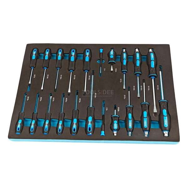 HBM 21 Delige Schroevendraaierset Foam inlay voor Gereedschapswagen HBM 21 Delige Schroevendraaierset Foam inlay voor Gereedschapswagen