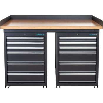 Datona® Werkbank PRO - bamboe werkblad - 12 lades - 150 cm -  Zwart