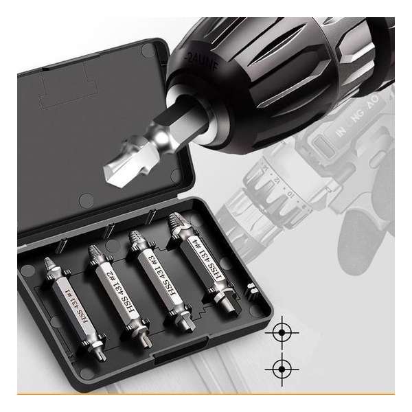 Schroefverwijderaar - Schroefverwijderset - 4 delig - Screw removal tool - Schroef verwijderen - Schroef - Universeel - Gunmetal Schroefverwijderaar - Schroefverwijderset - 4 delig - Screw removal tool - Schroef verwijderen - Schroef - Universeel - Gunmetal