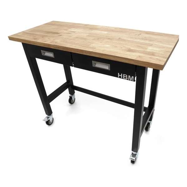 Professionele 122 cm Verrijdbare Werkbank Met 2 Laden en Massief Houten Werkblad