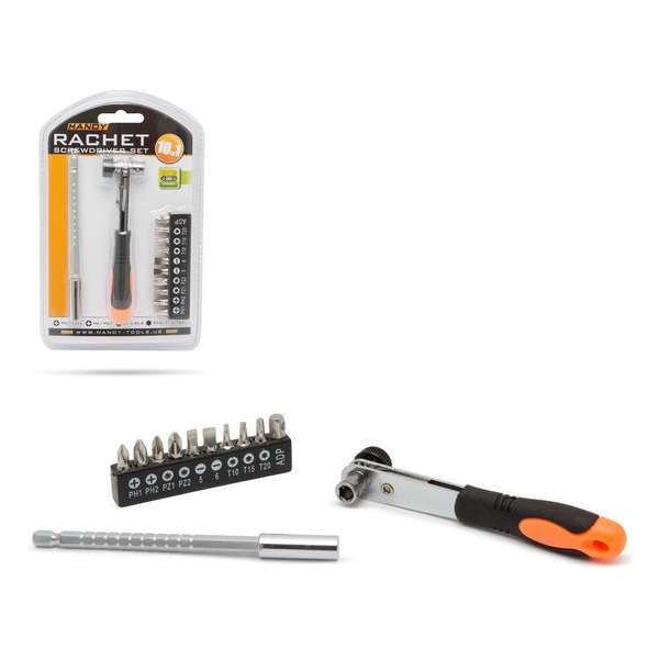 HANDY - Haakse Schroevendraaier Ratel Set - Inclusief 10 bitjes en Verlengstuk HANDY - Haakse Schroevendraaier Ratel Set - Inclusief 10 bitjes en Verlengstuk