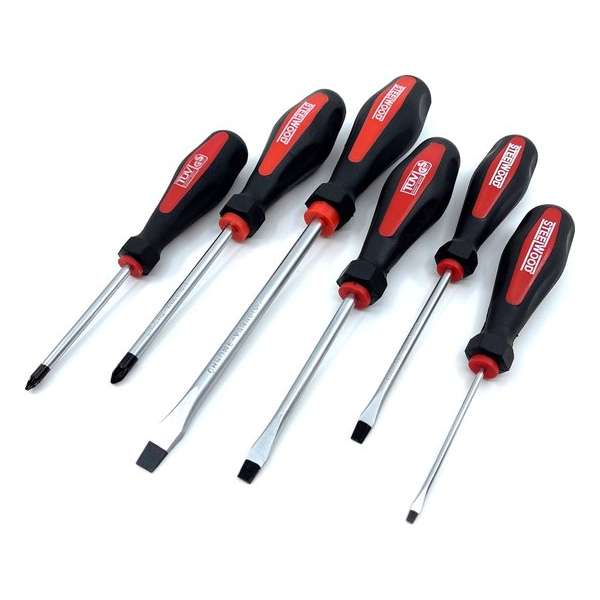 Steelwood Schroevendraaierset - 6 delig - Soft grip - Kruiskop en sleufkop Steelwood Schroevendraaierset - 6 delig - Soft grip - Kruiskop en sleufkop