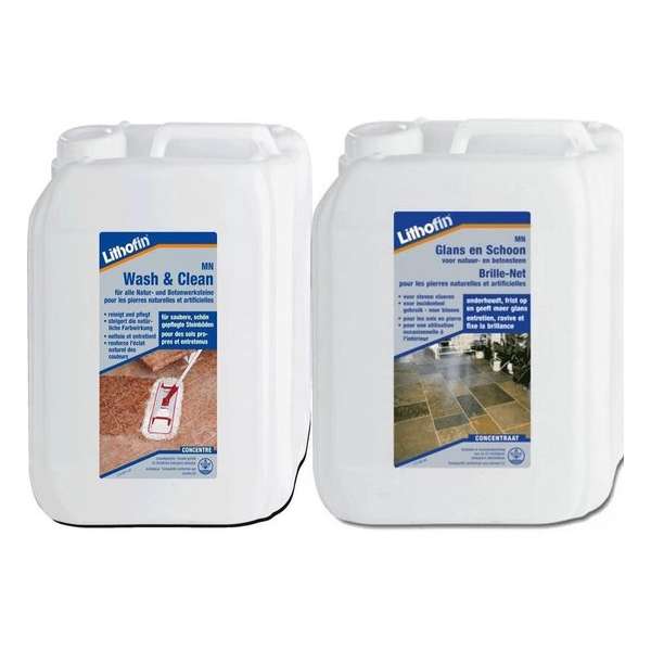 Lithofin MN Voordeelpakket - Wash en Clean & Glans en Schoon - NATUURSTEEN - 2 x 5L Lithofin MN Voordeelpakket - Wash en Clean & Glans en Schoon - NATUURSTEEN - 2 x 5L