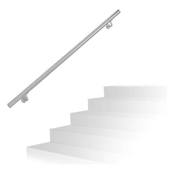 relaxdays trapleuning rvs geborsteld - met houders - 100-200 cm - muurleuning relaxdays trapleuning rvs geborsteld - met houders - 100-200 cm - muurleuning
