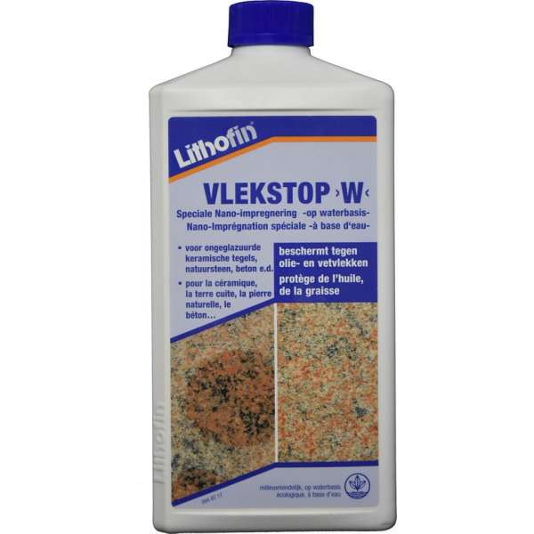 Vlekstop W - Speciale wateroplosbare impregnering UNIVERSEEL (binnen en buiten) - Lithofin - 1 L Vlekstop W - Speciale wateroplosbare impregnering UNIVERSEEL (binnen en buiten) - Lithofin - 1 L