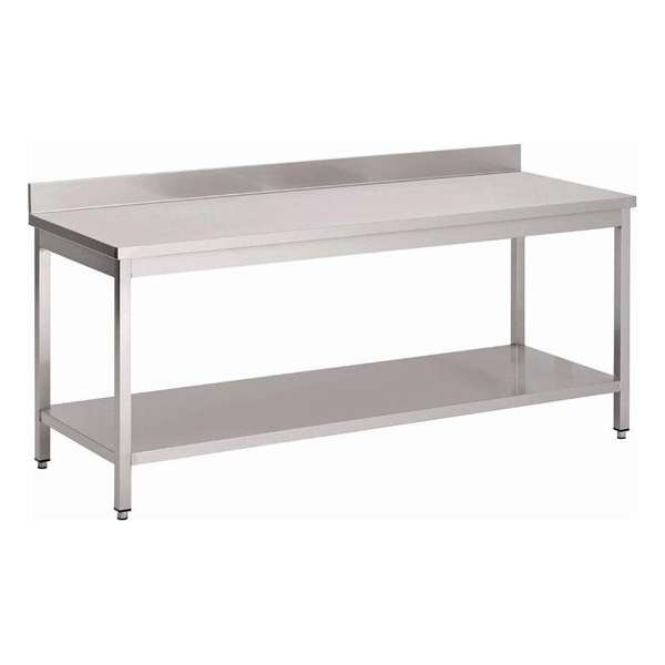 GastroRVS werktafel met onderblad en achteropstand 85x100x70cm GastroRVS werktafel met onderblad en achteropstand 85x100x70cm