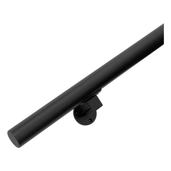 Zwarte Trapleuning 200 cm met 2 houders Zwarte Trapleuning 200 cm met 2 houders