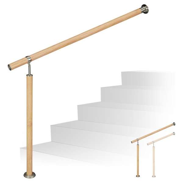 relaxdays trapleuning aluminium - rond - hout look - leuning - universeel - wandmontage relaxdays trapleuning aluminium - rond - hout look - leuning - universeel - wandmontage