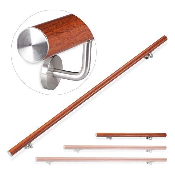 relaxdays trapleuning - aluminium leuning - hout look - modern - bruin - rond relaxdays trapleuning - aluminium leuning - hout look - modern - bruin - rond
