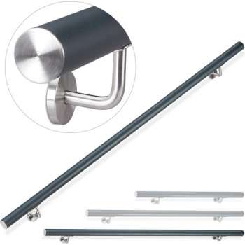 relaxdays trapleuning aluminium - leuning rond - binnen en buiten - mat - antraciet
