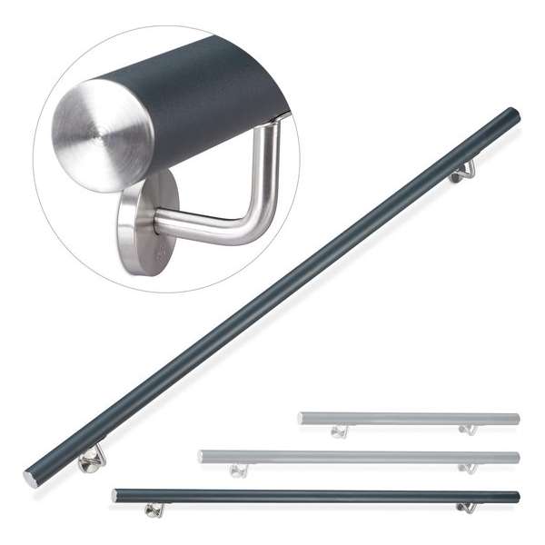 relaxdays trapleuning aluminium - leuning rond - binnen en buiten - mat - antraciet relaxdays trapleuning aluminium - leuning rond - binnen en buiten - mat - antraciet