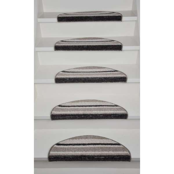 Trapmat halve maan traploper retro bruin streepjes 15 stuks Trapmat halve maan traploper retro bruin streepjes 15 stuks