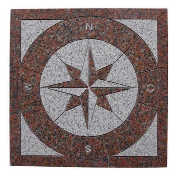 Graniet Mozaiek tegel rood/wit medallion windroos 67 x 67 cm Graniet Mozaiek tegel rood/wit medallion windroos 67 x 67 cm