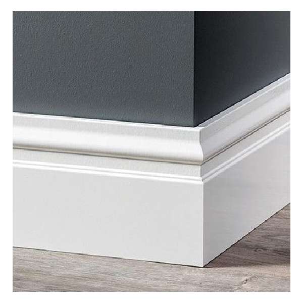 MDF Renaissance plint 120 mm x 15 mm wit voorgelakt RAL 9010 / 5 x MDF Renaissance plint 120 mm x 15 mm wit voorgelakt RAL 9010 / 5 x