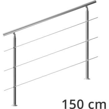 Monzana trapleuning edelstaal – 150 cm met 3 horizontale spijlen – balustrade