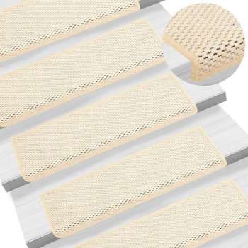 vidaXL Trapmatten zelfklevend 15 st sisal-look 65x25 cm crèmekleurig