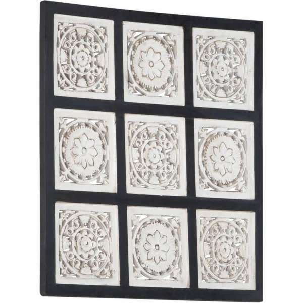 vidaXL Wandpaneel handgesneden 60x60x1.5 cm MDF zwart en wit vidaXL Wandpaneel handgesneden 60x60x1.5 cm MDF zwart en wit