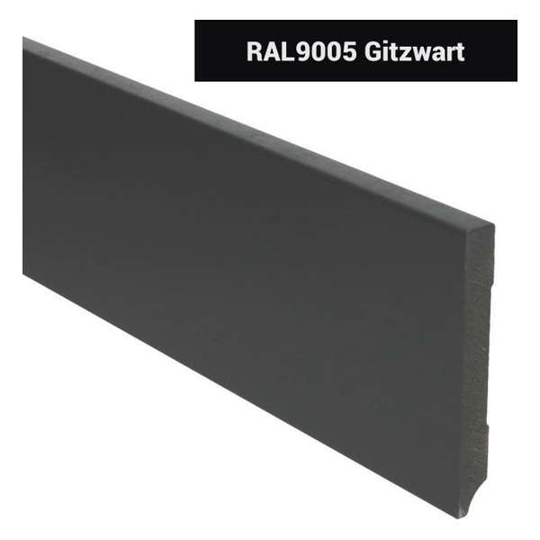 Hoge plinten - MDF - Moderne plint 120x15 mm - Zwart - Voorgelakt - RAL 9005 - Per stuk 2,4m Hoge plinten - MDF - Moderne plint 120x15 mm - Zwart - Voorgelakt - RAL 9005 - Per stuk 2,4m