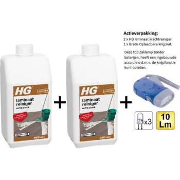 HG laminaatreiniger extra sterk - 2 stuks - Gratis Knijpkat - Gratis Zaklamp