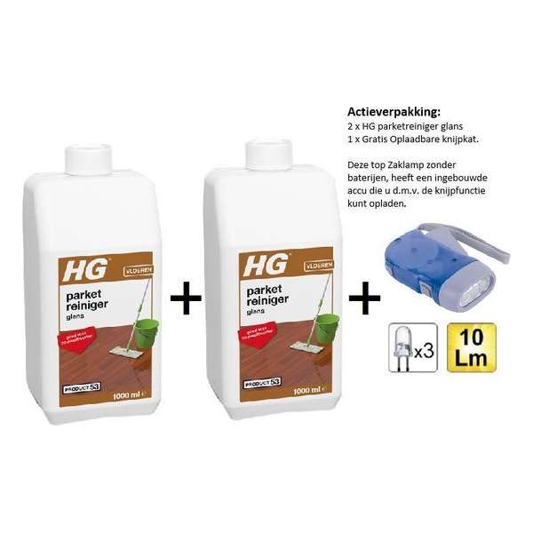 HG parketreiniger glans (product 53) - 2 stuks - Gratis Knijpkat - Gratis Zaklamp HG parketreiniger glans (product 53) - 2 stuks - Gratis Knijpkat - Gratis Zaklamp