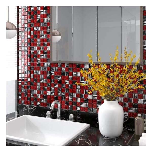 vidaXL Mozaïektegels 22 st zelfklevend 30x30 cm glas zwart en rood vidaXL Mozaïektegels 22 st zelfklevend 30x30 cm glas zwart en rood