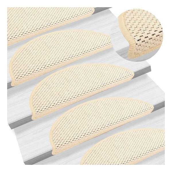vidaXL Trapmatten zelfklevend 15 st sisal-look 56x20 cm crèmekleurig vidaXL Trapmatten zelfklevend 15 st sisal-look 56x20 cm crèmekleurig
