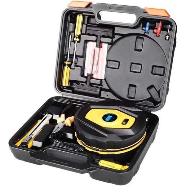 DC12V 120W draagbare multifunctionele ronde auto-luchtpomp met digitaal display + gereedschapskist DC12V 120W draagbare multifunctionele ronde auto-luchtpomp met digitaal display + gereedschapskist