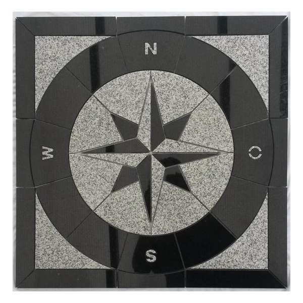 Graniet Mozaiek tegel zwart/wit medallion windroos 67 x 67 cm Graniet Mozaiek tegel zwart/wit medallion windroos 67 x 67 cm