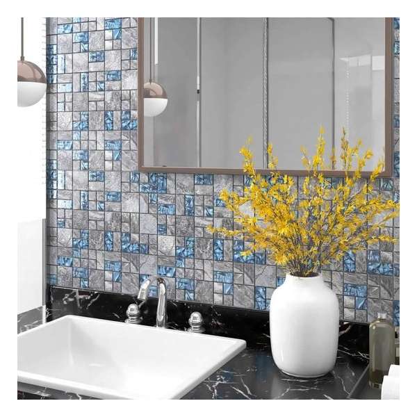vidaXL Mozaïektegels 22 st zelfklevend 30x30 cm glas grijs en blauw vidaXL Mozaïektegels 22 st zelfklevend 30x30 cm glas grijs en blauw