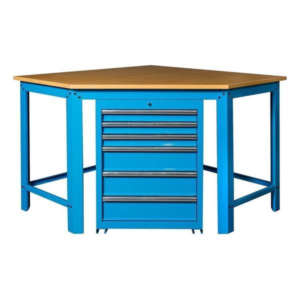 Datona® Hoekwerkbank - MDF blad - blauw + gereedschapskast - Blauw Datona® Hoekwerkbank - MDF blad - blauw + gereedschapskast - Blauw