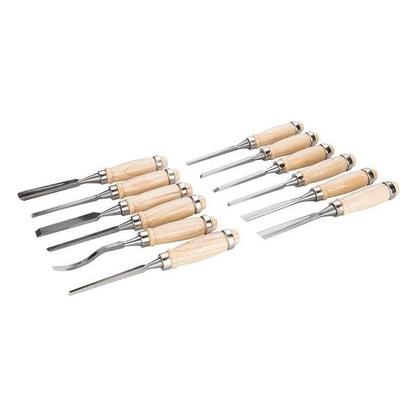 Silverline precisie houtsnijbeitel set 12delig - 200 mm - Inclusief opbergzak Silverline precisie houtsnijbeitel set 12delig - 200 mm - Inclusief opbergzak