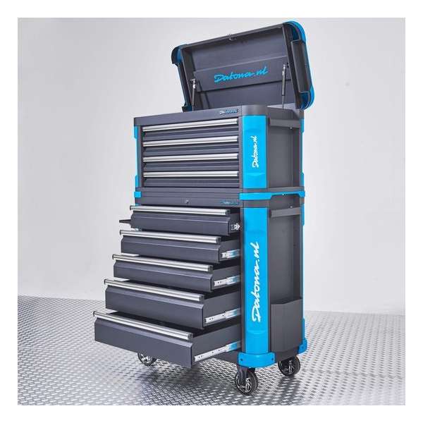 Datona® Gevulde gereedschapswagen met topkist XL - Premium serie - 8 lades gevuld met gereedschap -  Mat Zwart