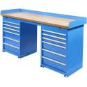 Datona® Werkbank PRO - bamboe werkblad - 12 lades - 200 cm -  Blauw