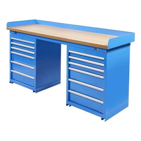 Datona® Werkbank PRO - bamboe werkblad - 12 lades - 200 cm - Blauw Datona® Werkbank PRO - bamboe werkblad - 12 lades - 200 cm - Blauw