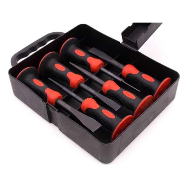 Yato Beitel en doorslag - set - 6-delig - Afmeting: 27 x 18.5 x 5.5 cm - Gewicht: 900 gram Yato Beitel en doorslag - set - 6-delig - Afmeting: 27 x 18.5 x 5.5 cm - Gewicht: 900 gram